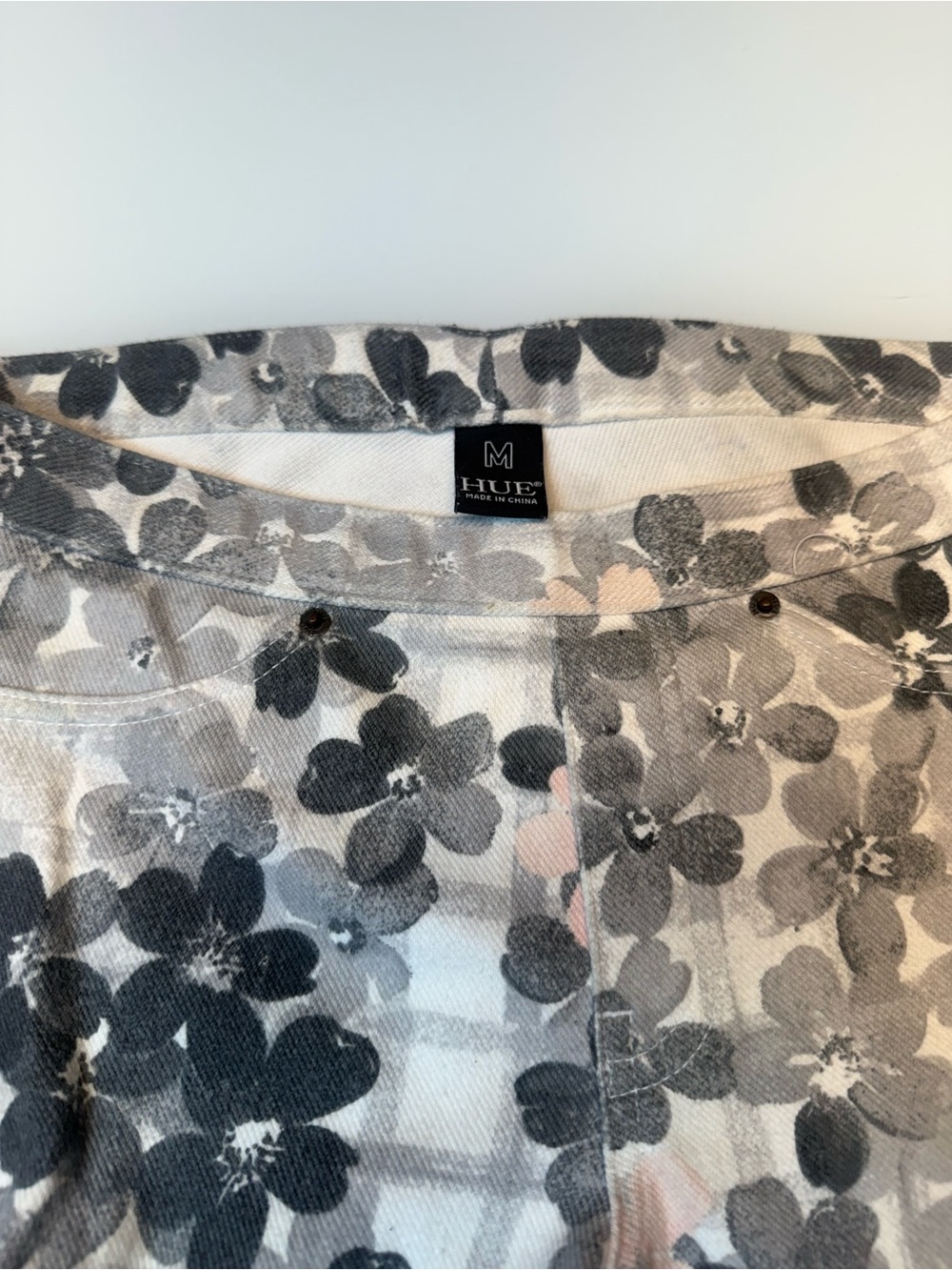 HUE Floral Skinny Pants - Black, Gray, White with Light Pink Accents